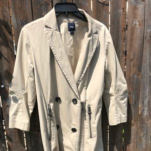 GAP Tan Khaki asymmetrical moto peacoat jacket
